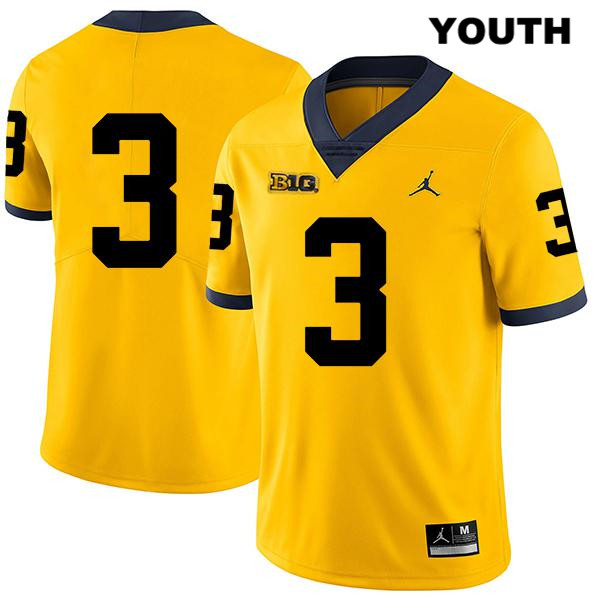 Youth NCAA Michigan Wolverines Christian Turner #3 No Name Yellow Jordan Brand Authentic Stitched Legend Football College Jersey EW25B43VW
